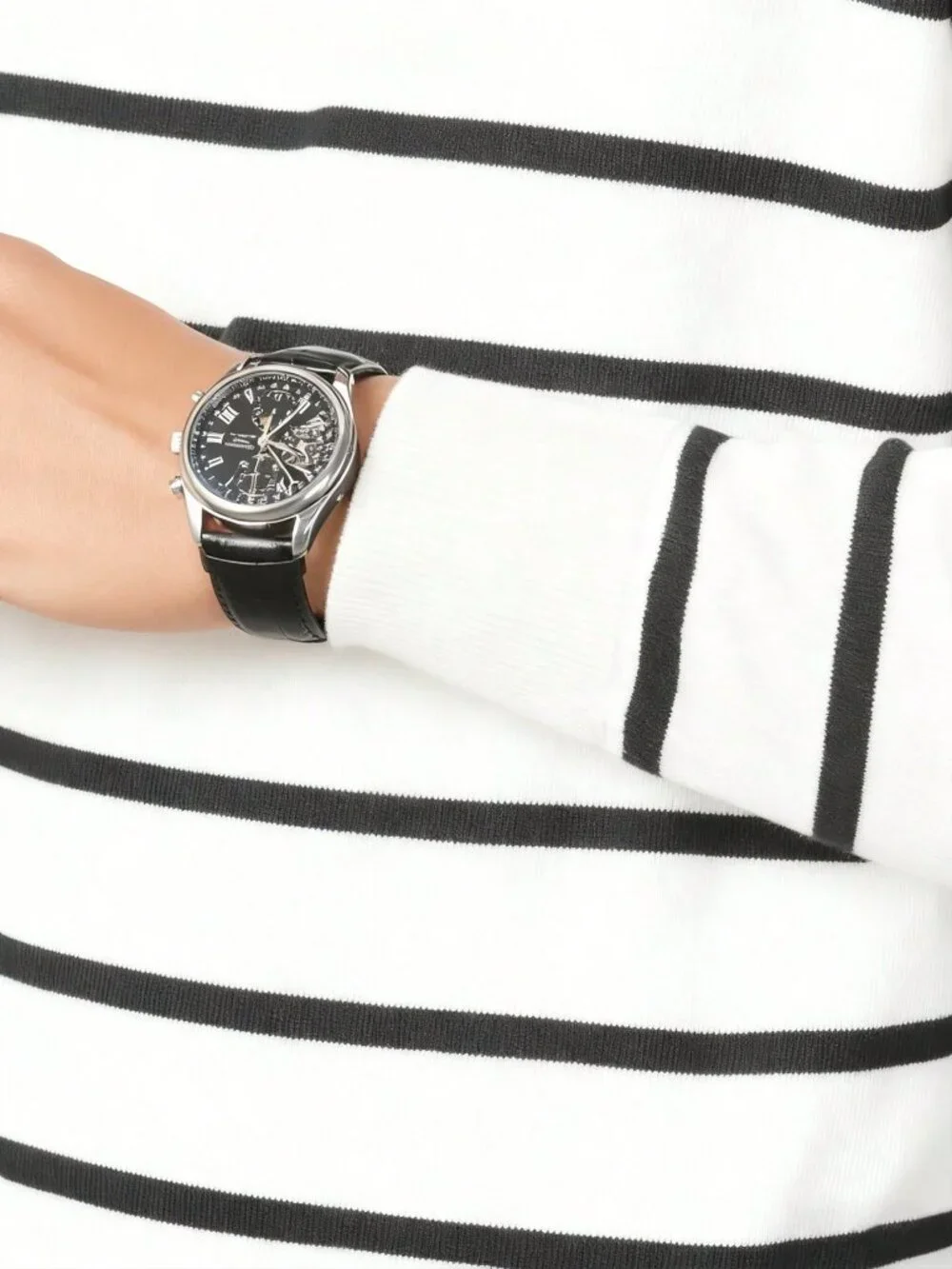 White Casual Men's Striped Crewneck Sweater Regular Fit